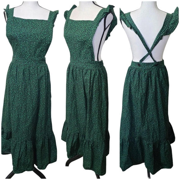 Zara Green Floral Pinfore Women's Apron Dress - Picture 2 of 8
